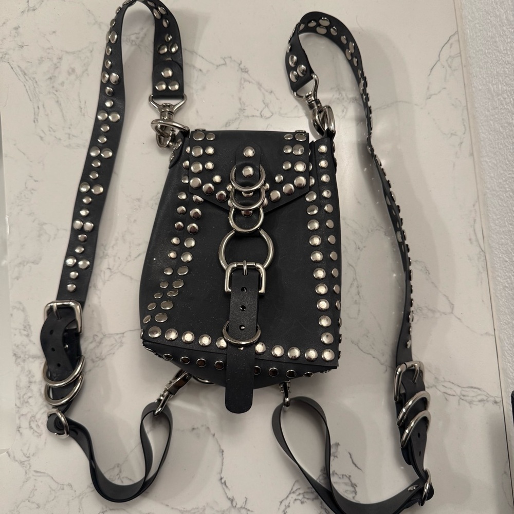 Studded Black Leather Crossbody Bag